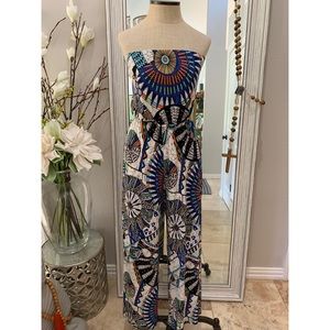 Tribal print strapless jumpsuit